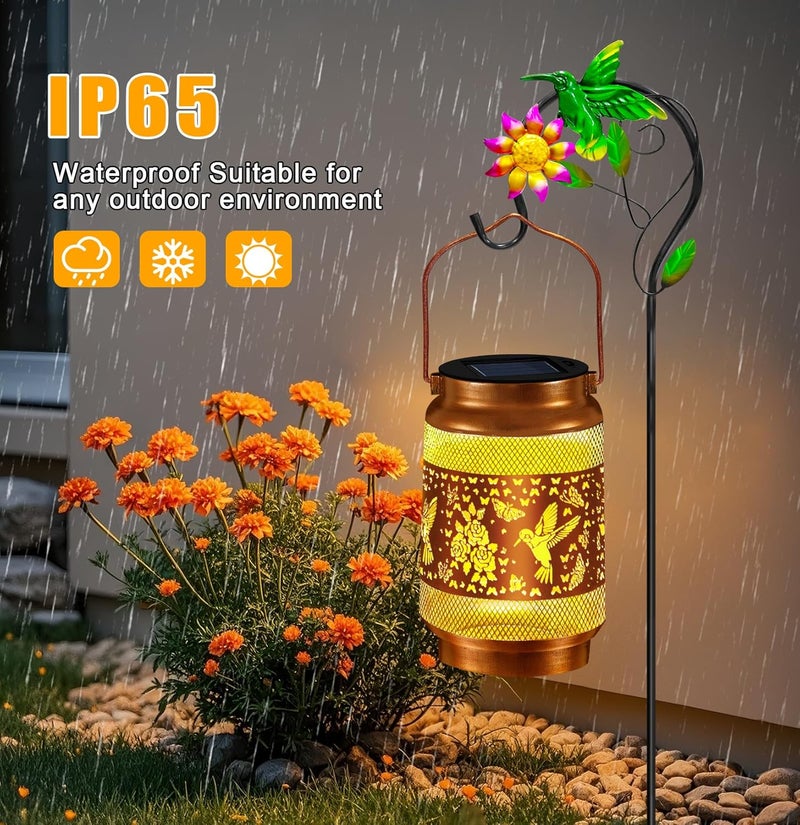 ostritec Christmas Gifts Hummingbird Solar Lanterns Outdoor Waterproof, Hanging Solar Lights Garden Lanterns with Shepherd Hook, Metal Garden Decor for Yard, Patio, Lawn, Landscape, Gifts for Women Mom - Image 2